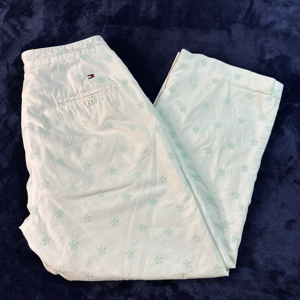 Tommy Hilfiger Womens White Trouser Cropped Pants Size 4 Cotton Embroidered Golf